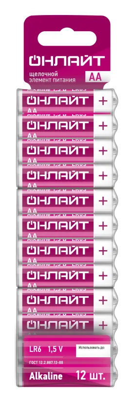 Элемент питания алкалиновый 90 636 OBT-ALK-LR6-BP12 (блист.12шт) ОНЛАЙТ 90636