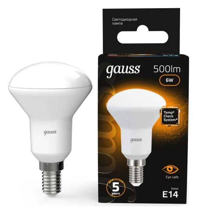 Лампа светодиодная Black 6Вт R50 рефлектор 3000К тепл. бел. E14 500лм GAUSS 106001106