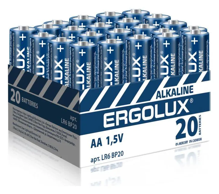 Элемент питания алкалиновый AA/LR6 1.5В Alkaline BP-20 ПРОМО (уп.20шт) Ergolux 14675