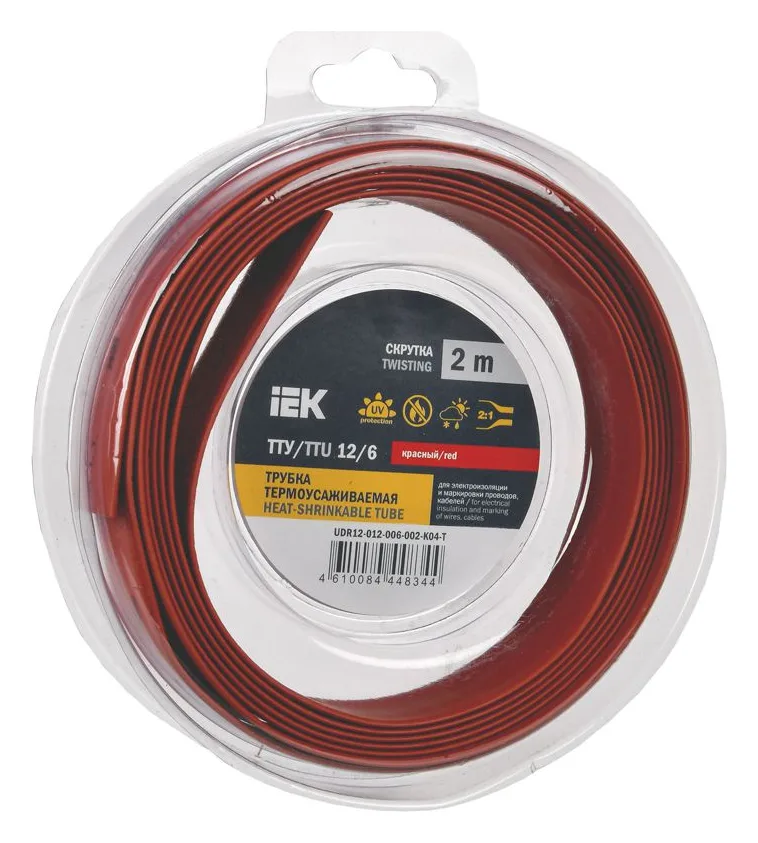 Трубка термоусадочная ТТУ нг-LS 12/6 красн. (уп.2м) IEK UDR12-012-006-002-K04-T