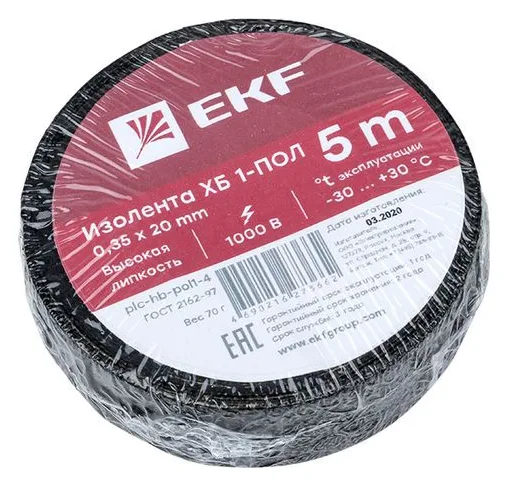 Изолента ХБ 1-ПОЛ 20мм (рул.5м) (70г) PROxima EKF plc-hb-pol1-4