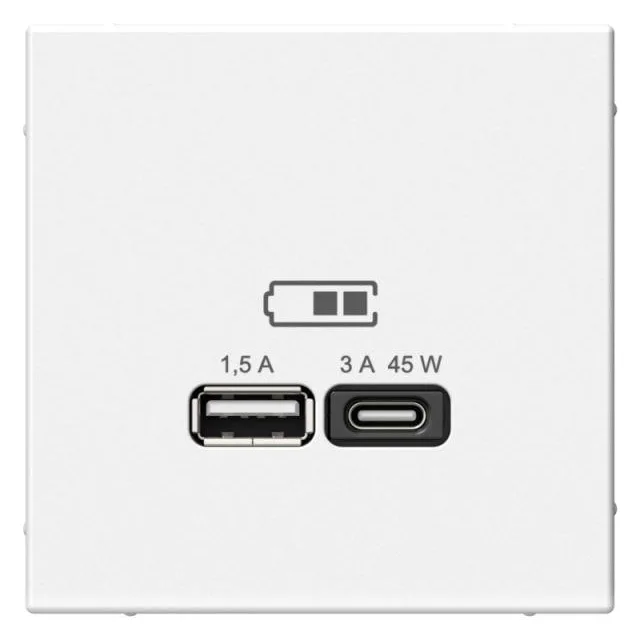 Розетка USB ArtGallery тип A+C 45Вт QC PD высокоскор. ЗУ механизм бел. SE GAL000129
