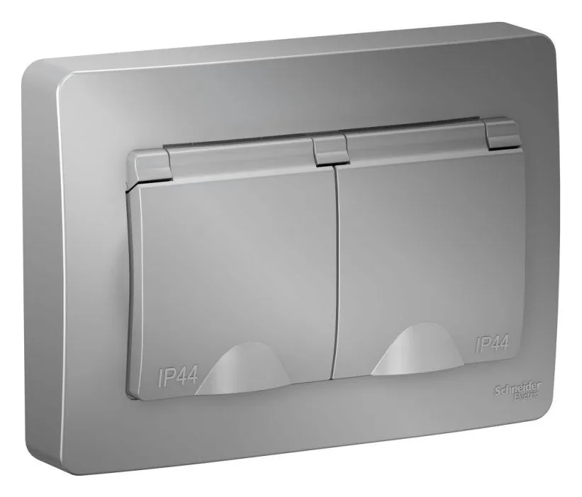 Розетка 2-м СП Blanca 16А IP44 250В с заземл. защ. шторки с крышкой алюм. SE BLNRS441123