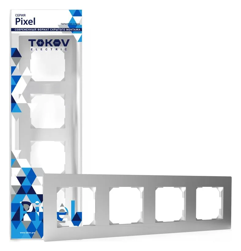 Рамка 4-м Pixel универс. алюм. TOKOV ELECTRIC TKE-PX-RM4-C03