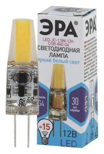 Лампа светодиодная LED-JC-1.5W-12V-COB-840-G4 120лм ЭРА Б0033198