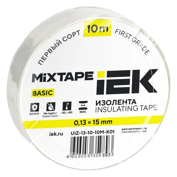 Изолента ПВХ 0.13х15мм (рул.10м) бел. IEK UIZ-13-10-10M-K01