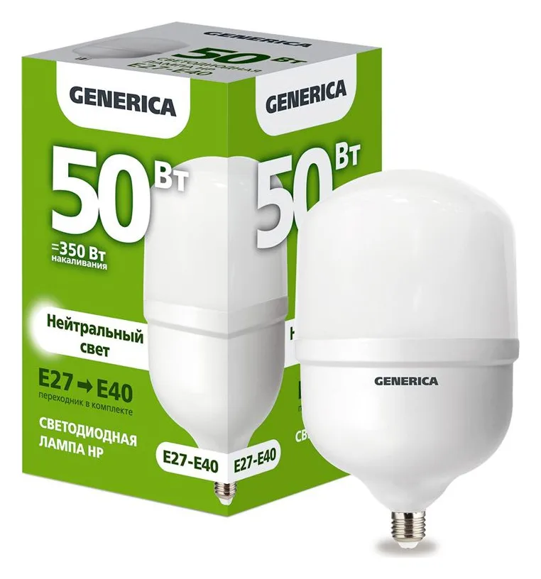 Лампа светодиодная HP 50Вт 4000К E27-E40 230В GENERICA LL-HP-50-230-40-E27-E40-G