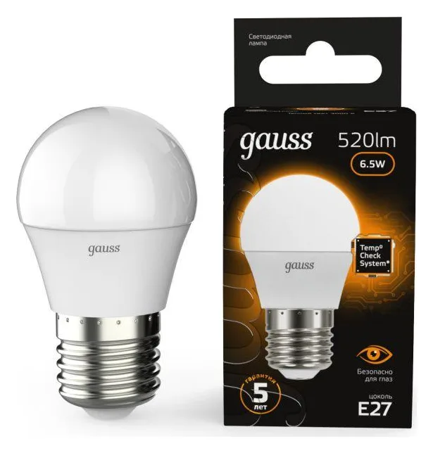Лампа светодиодная Black 6.5Вт P45 шар 3000К тепл. бел. E27 520лм GAUSS 105102107