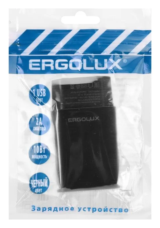 Адаптер сетевой ELX-РA01P-C02 ПРОМО 1USB 100-220В 5В/2А пакет черн. ERGOLUX 15107