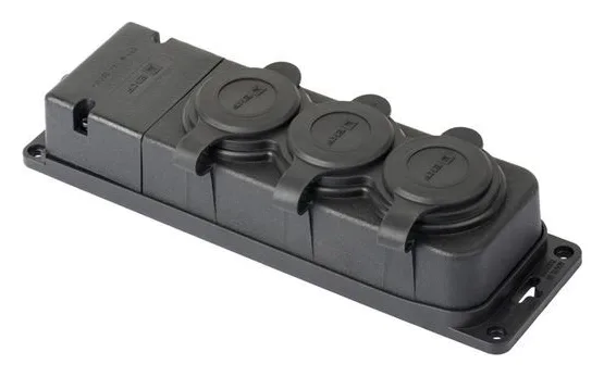 Колодка 3-м 16А IP44 2P+PE 230В с защ. крышками каучук PROxima EKF RPS-015-16-230-44-r