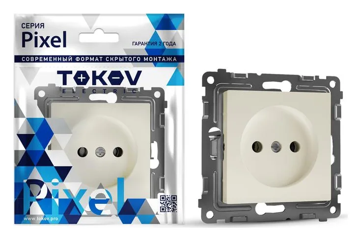 Розетка 1-м СП Pixel 16А IP20 без заземл. защ. шторки механизм беж. TOKOV ELECTRIC TKE-PX-R1SF-C02
