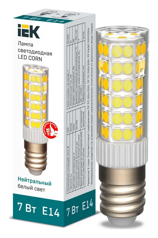 Лампа светодиодная Corn 7Вт капсульная 4000К нейтр. бел. E14 230В керамика IEK LLE-Corn-7-230-40-E14