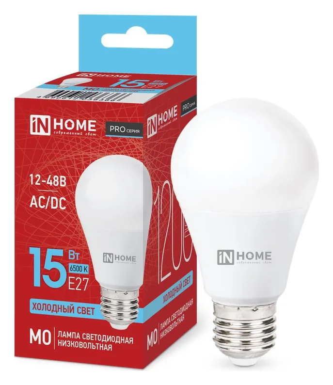 Лампа светодиодная низковольтная LED-MO-PRO 15Вт грушевидная 6500К холод. бел. E27 1200лм 12-48В IN HOME 4690612036366