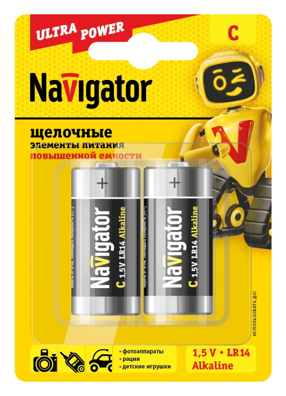 Элемент питания алкалиновый C/LR14 94 754 NBT-NE-LR14-BP2 (блист.2шт) NAVIGATOR 94754