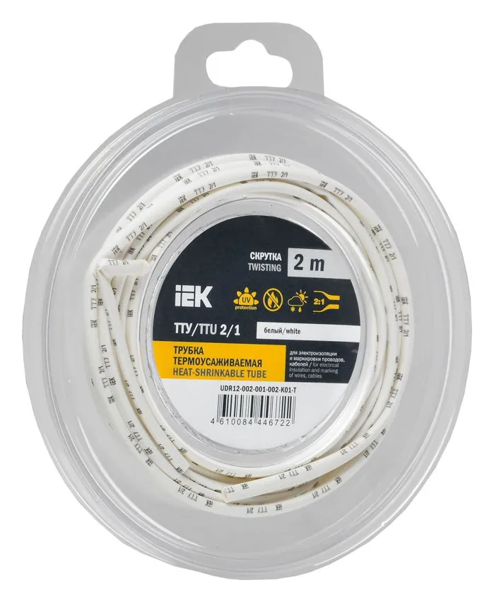 Трубка термоусадочная ТТУ нг-LS 2/1 бел. (уп.2м) IEK UDR12-002-001-002-K01-T