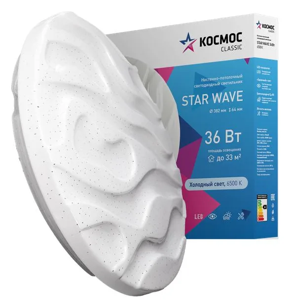 Светильник светодиодный Classic STAR WAVE 36Вт 6500К 2628лм 230В 382х64мм настен./потолочн. КОСМОС KCStar36W_6500