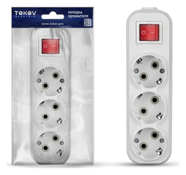 Колодка удлинителя 3-м 16А с заземл. с выкл. АБС-пластик бел. TOKOV ELECTRIC TKE-C01-KU3-ZV