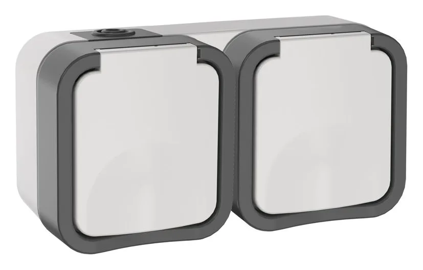 Розетка 2-м ОП TORS 16А IP55 TS222 горизонт. с заземл. с крышкой бел. IEK TS-R26-16-55-G-K41