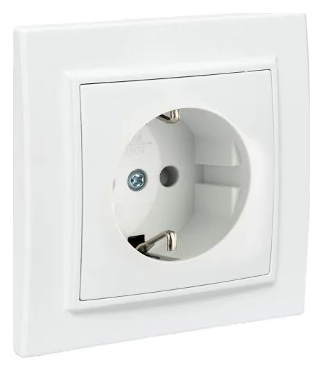 Розетка 1-м СП Минск 16А IP20 с заземл. защ. шторки бел. Basic EKF ERR16-028-100