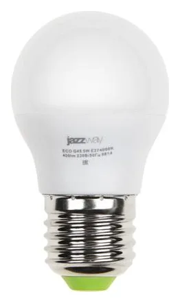Лампа светодиодная PLED-ECO 5Вт G45 шар матовая 4000К нейтр. бел. E27 400лм 230В 50Гц JazzWay 1036988A