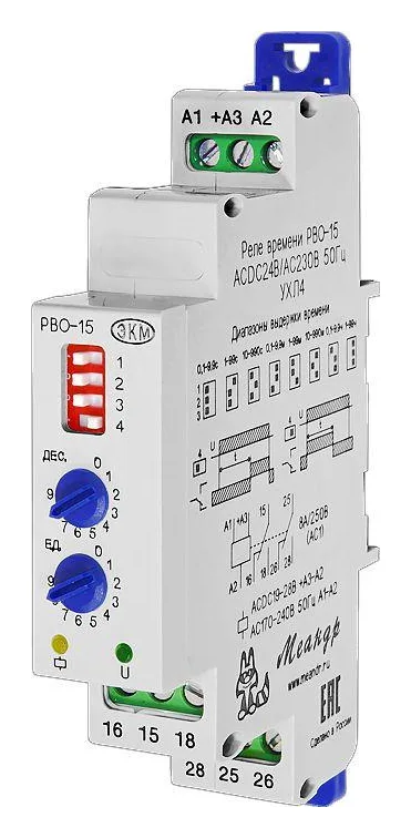 Реле времени РВО-15 УХЛ4 24В AC/DC/230В AC Меандр A8302-16932887