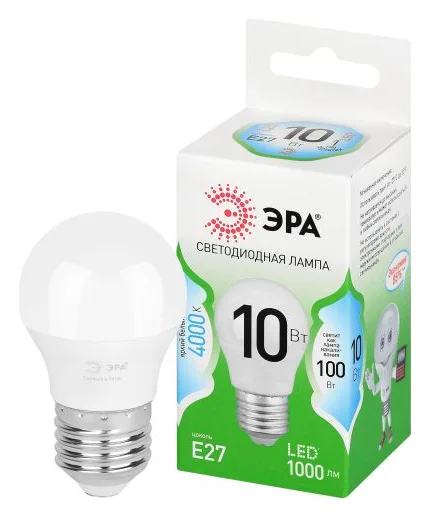 Лампа светодиодная GREEN LINE P45-10W-840-E27 GL 10Вт шар 4000К яркий свет бел. E27 Эра Б0067040