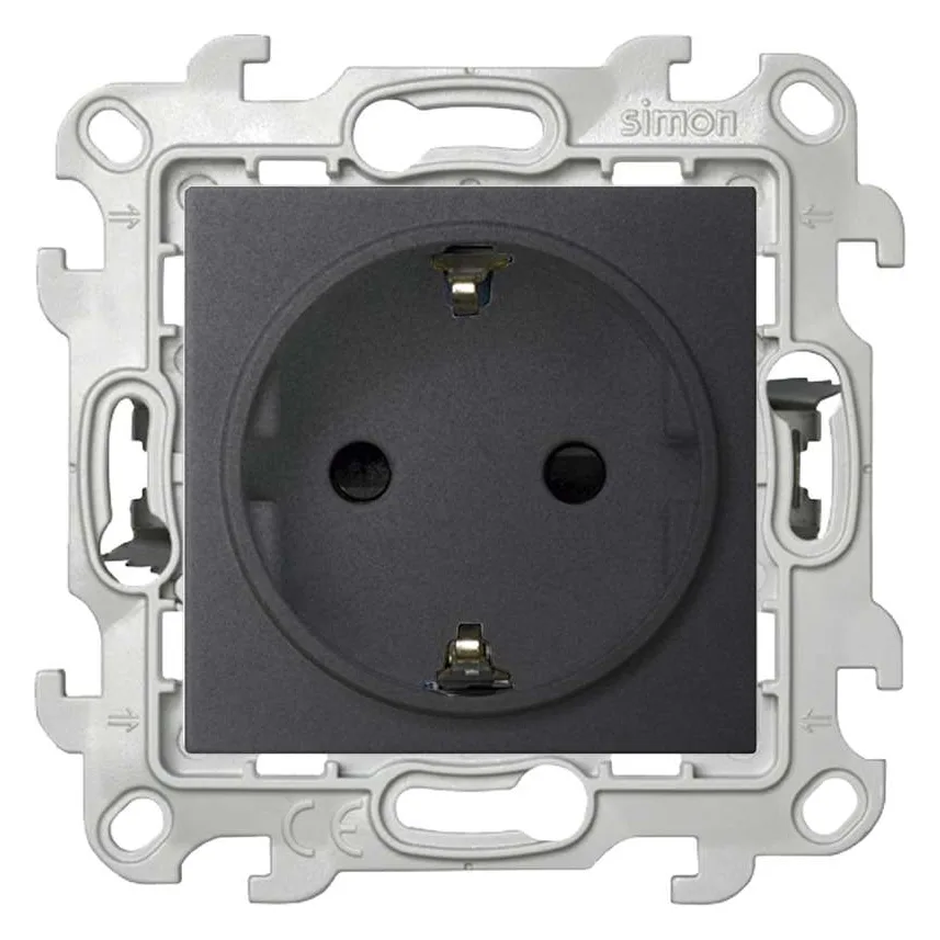 Розетка 1-м СП Simon 24 16А IP20 2P+E Push&Go защ. шторки механизм графит Simon 2420432-038