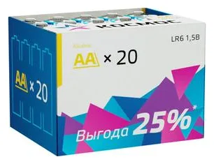 Элемент питания алкалиновый AA/LR6 (уп.20шт) КОСМОС KOCLR620BOX