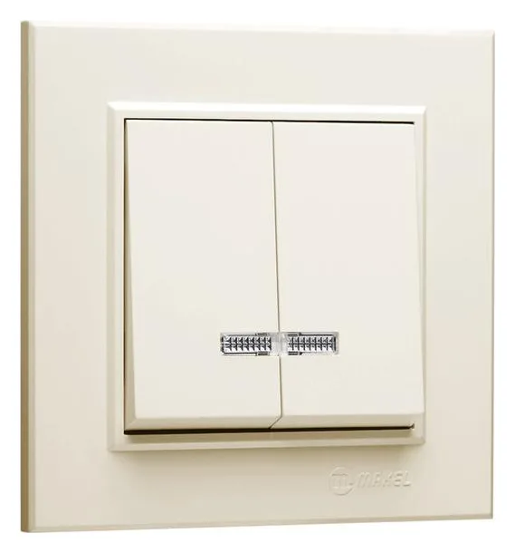 Выключатель 2-кл. СП Karea 10А IP20 с подсветкой крем. Makel 56010023