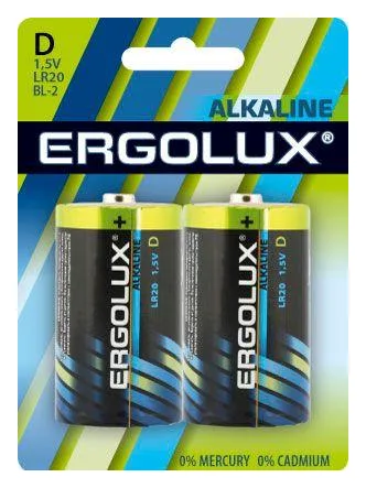 Элемент питания алкалиновый D/LR20 1.5В Alkaline BL-2 (блист.2шт) Ergolux 11752