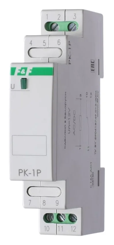 Реле промежуточное PK-1P/Un (монтаж на DIN-рейке 35мм 24В AC/DC 16А 1P IP20) F&F EA06.001.003
