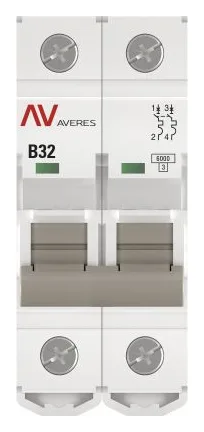 Выключатель автоматический модульный 2п B 32А 6кА AV-6 AVERES EKF mcb6-2-32B-av