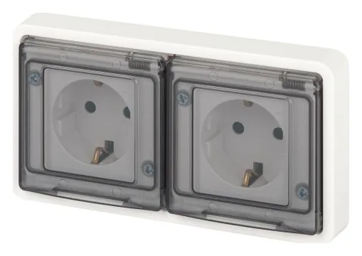 Розетка Эксперт 11-2523-01 2х2P+E гориз. IP55 16А-250В СУ бел. Эра Б0063276