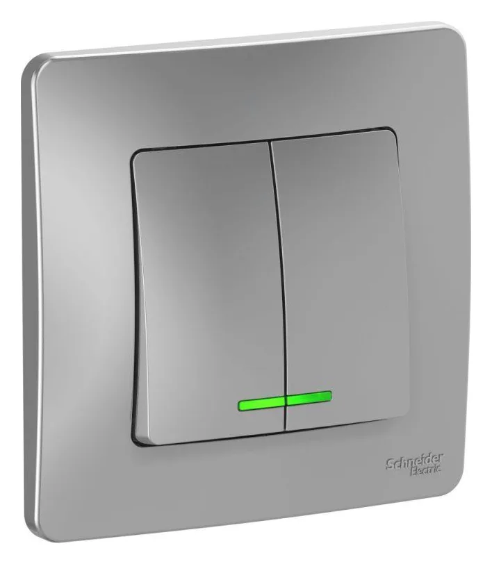 Выключатель 2-кл. СП Blanca 10А IP20 (сх. 5) 250В с подсветкой алюм. SE BLNVS010513
