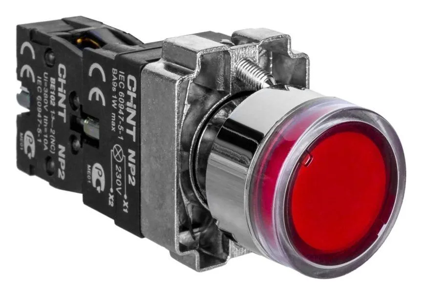 Кнопка управления NP2-BW3461 1НО красн. AC/DC 230В(LED) IP40 (R) CHINT 574080