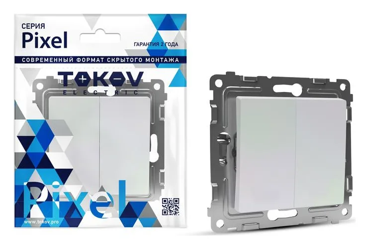 Переключатель проходной 2-кл. СП Pixel 10А IP20 механизм перламутр. TOKOV ELECTRIC TKE-PX-P2-C04