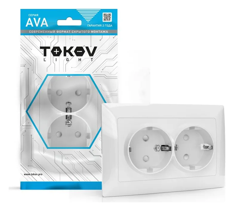 Розетка 2-м СП AVA 16А IP20 с заземл. защ. шторки в сборе бел. TOKOV ELECTRIC TKL-AV-R2FZSF-C01
