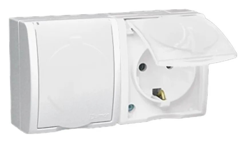 Розетка 2-м ОП Simon15 16А IP54 250В с заземл. с крышкой винт. клеммы бел. Simon 1594433-030