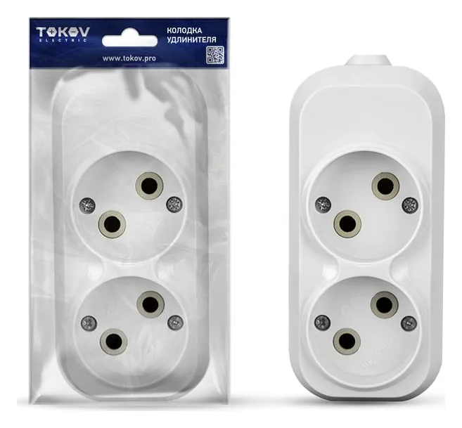 Колодка удлинителя 2-м 10А без заземл. АБС-пластик бел. TOKOV ELECTRIC TKE-C01-KU2