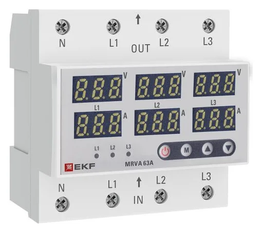 Реле напряжения и тока трехфазное с дисплеем MRVA-3 63A EKF MRVA-3-63A