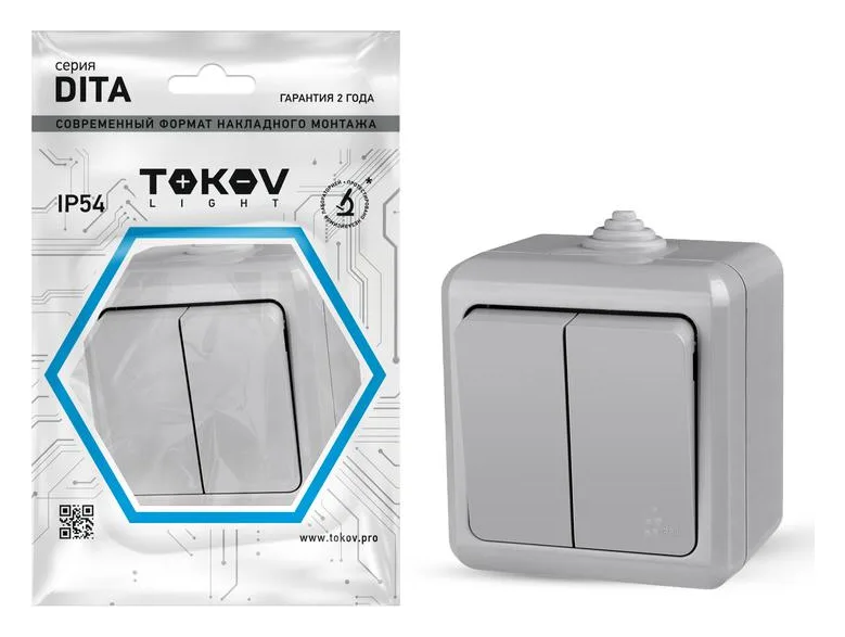 Выключатель 2-кл. ОП Dita IP54 10А 250В сер. TOKOV ELECTRIC TKL-DT-V2-C06-IP54