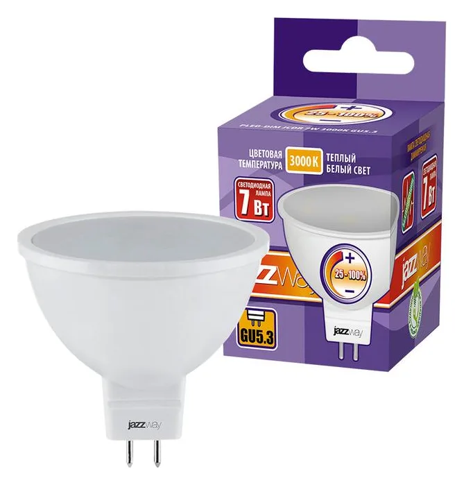 Лампа светодиодная PLED-DIM 7Вт JCDR MR16 3000К тепл. бел. GU5.3 540лм 220-240В диммир. JazzWay 1035400