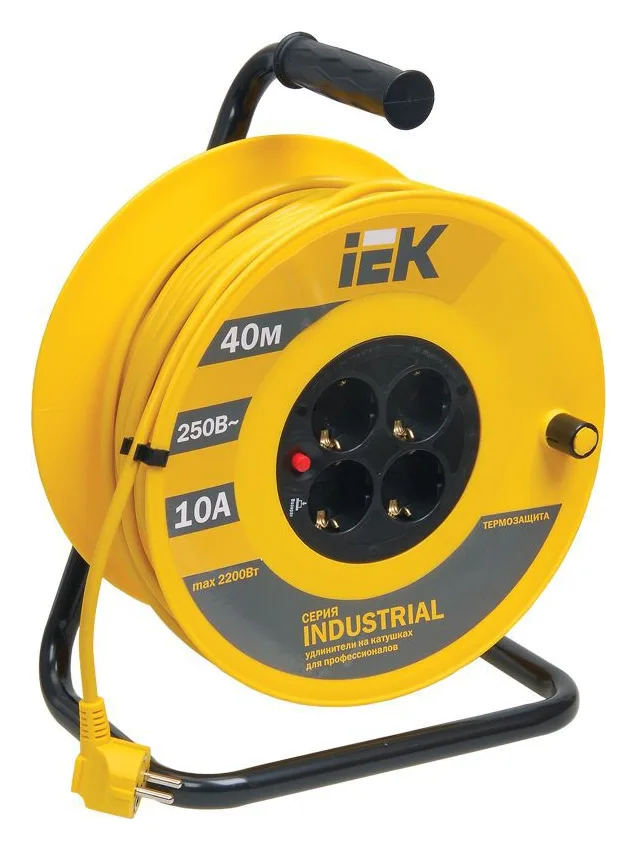 Удлинитель на катушке 4х40м с заземл. 10А IP20 Industrial УК40 3х1 термозащита IEK WKP14-10-04-40