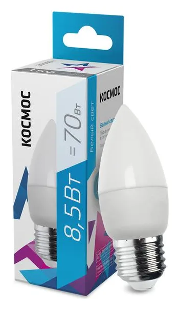 Лампа светодиодная 8.5Вт свеча 4500К бел. E27 220В КОСМОС LkecLED8.5wCNE2745
