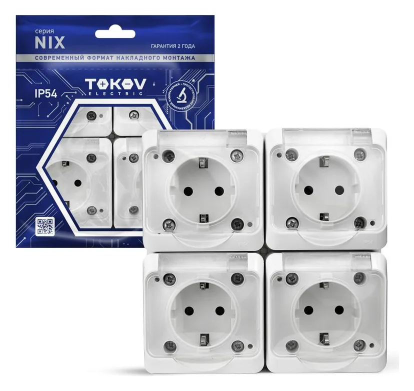 Розетка 4-м ОП Nix 16А IP54 250В с заземл. с прозр. крышкой бел. TOKOV ELECTRIC TKE-NX-R4Z-C01T-IP54