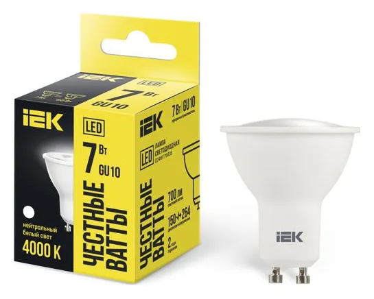 Лампа светодиодная 7Вт PAR16 софит 4000К нейтр. бел. GU10 230В IEK LLE-PAR16-7-230-40-GU10