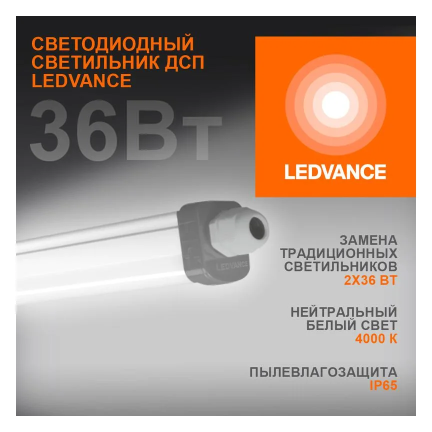 Светильник светодиодный Eco Class Damp Proof Slim 36Вт 4000К IP65 3700лм 1.2м ДСП промышленный накладной/подвесной сер. (аналог ЛСП) LEDVANCE 4058075169128