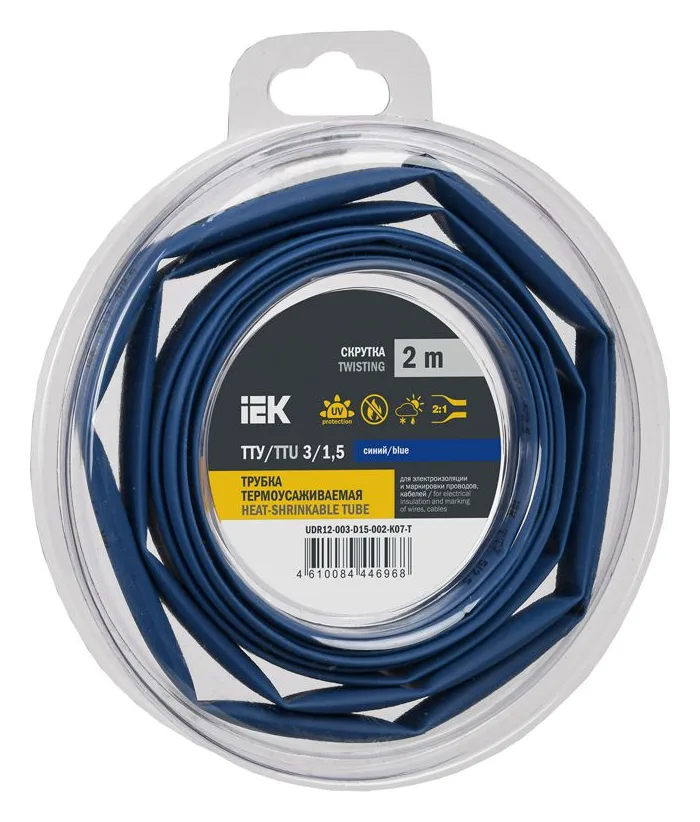 Трубка термоусадочная ТТУ нг-LS 3/1.5 син. (уп.2м) IEK UDR12-003-D15-002-K07-T