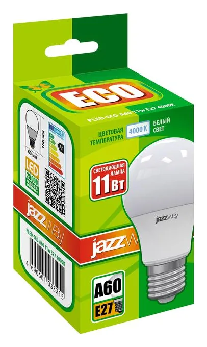 Лампа светодиодная PLED-ECO 11Вт A60 грушевидная 4000К нейтр. бел. E27 840лм 220В JazzWay 1033215