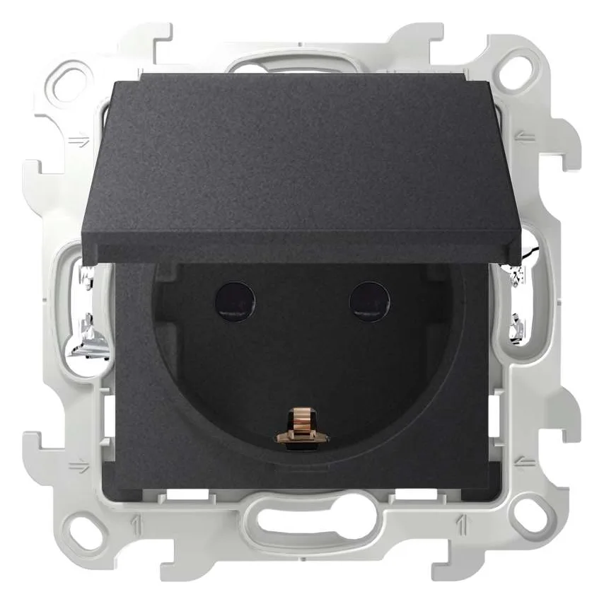 Розетка 1-м СП Simon 24 16А IP44 2P+E Push&Go механизм графит Simon 2420448-038